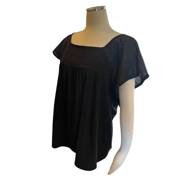 Lane Bryant 22 24 Blouse Top Black Lace Romantic Plus 3X Ruffle Eyelet - Picture 3 of 7